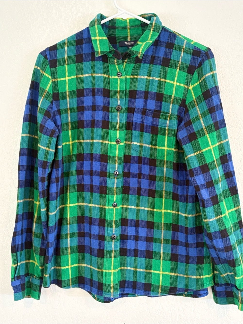 Madewell Green and Blue Plaid Button-Down Shirt